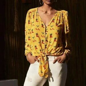 Anthropologie Kendra Dandy Strawberry High Heel Boots Yellow Blouse 4 OB1271581